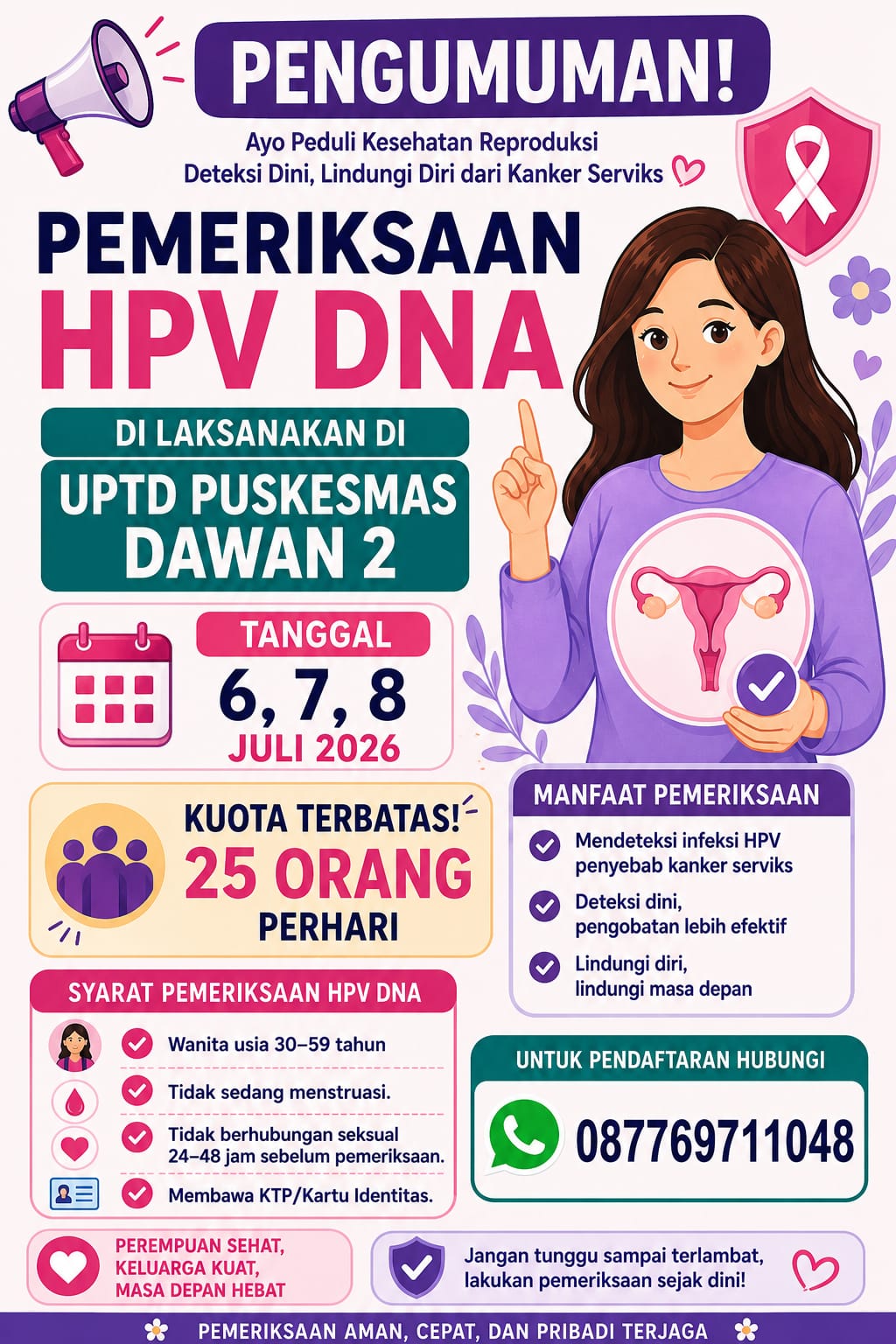 PENGUMUMAN PEMERIKSAAN HPV DNA UPTD Puskesmas Dawan II