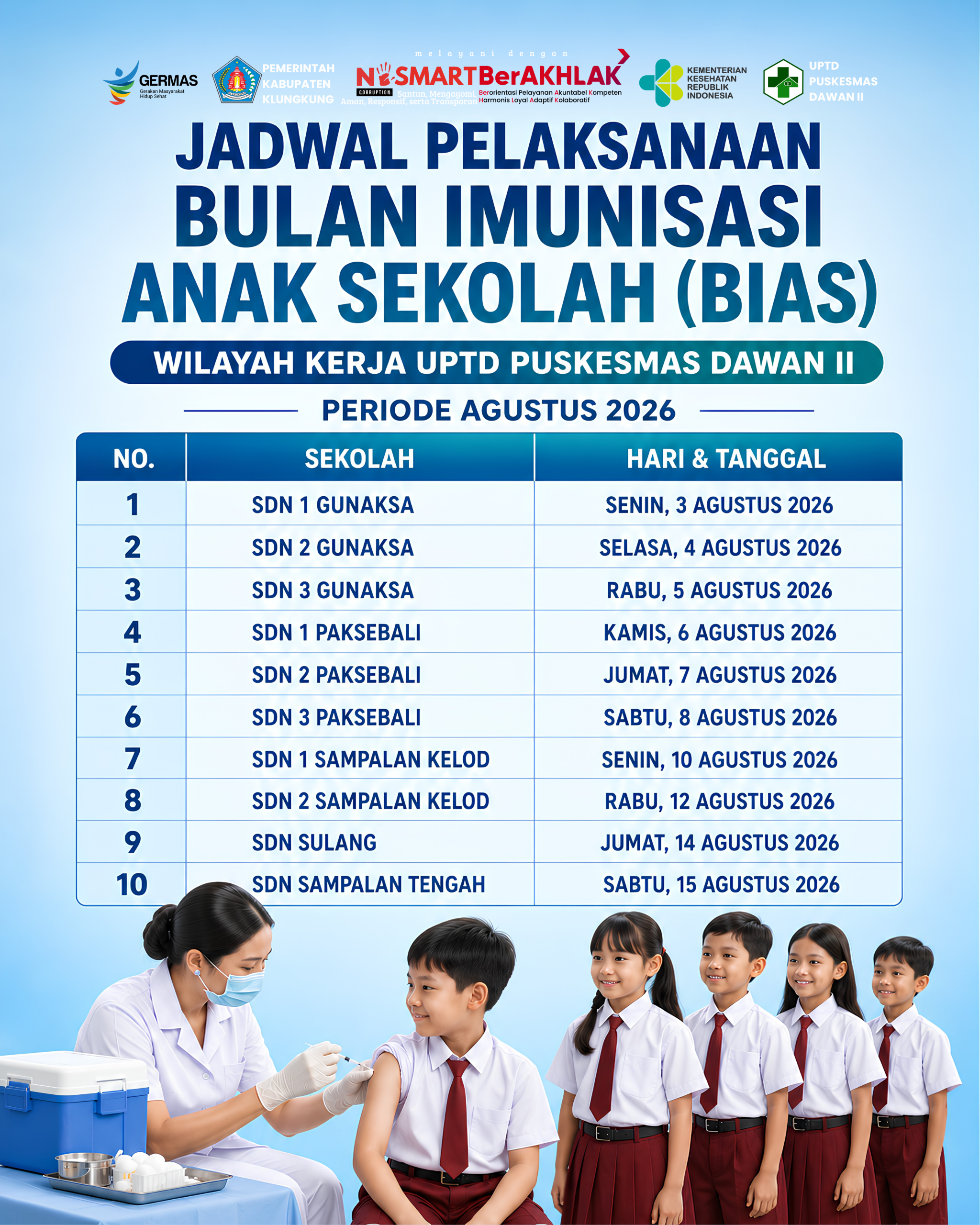 Jadwal Pelaksanaan Bulan Imunisasi Anak Sekolah (BIAS)